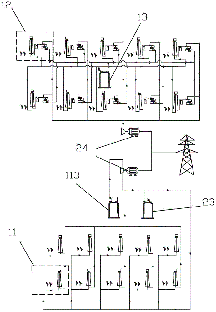 Tower-type solar photo-thermal power generation system adopting fused salt working medium