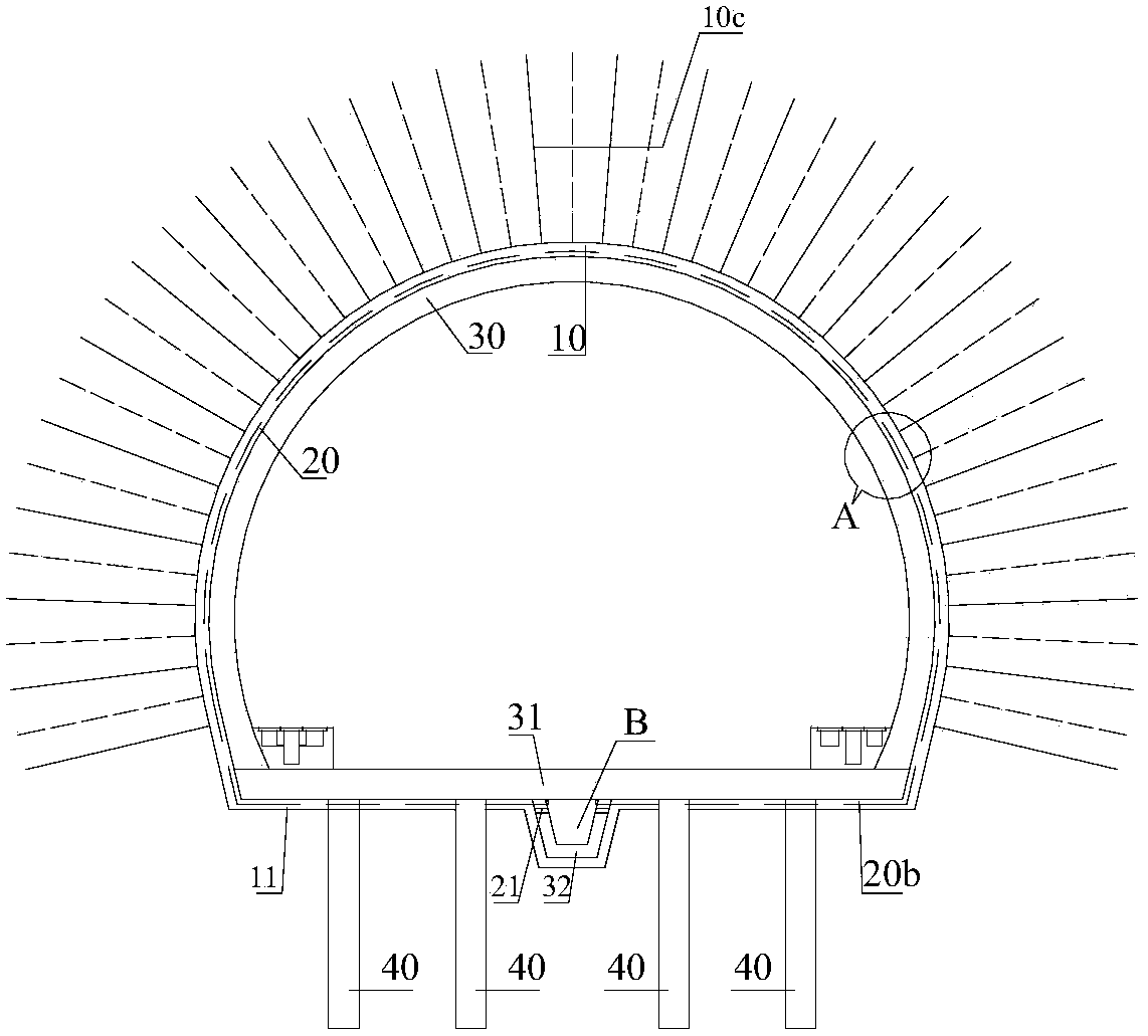 Bottom-anchor-constrained tunnel lining structure