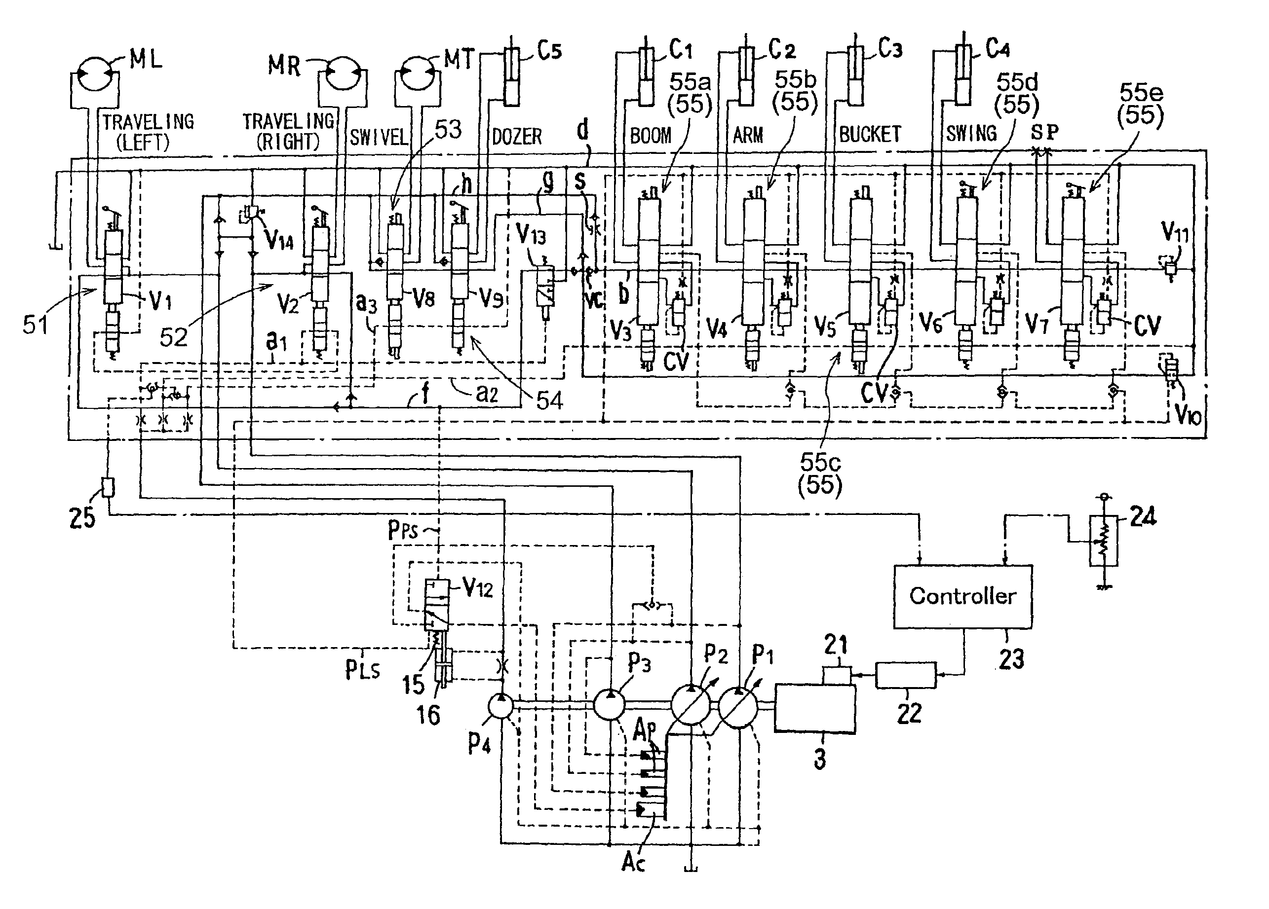 Hydraulic circuit for backhoe