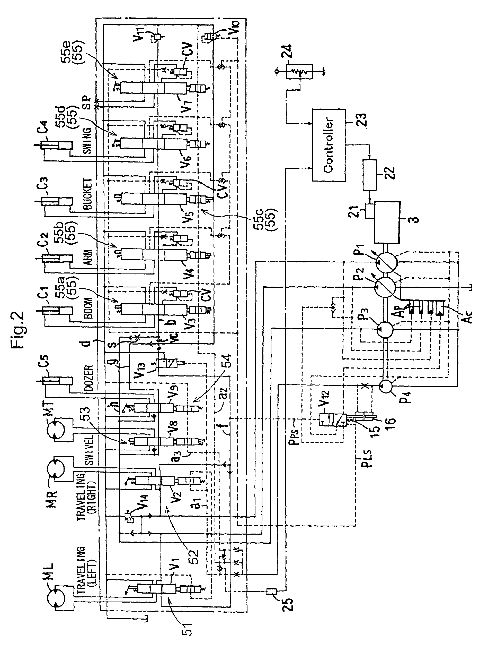 Hydraulic circuit for backhoe