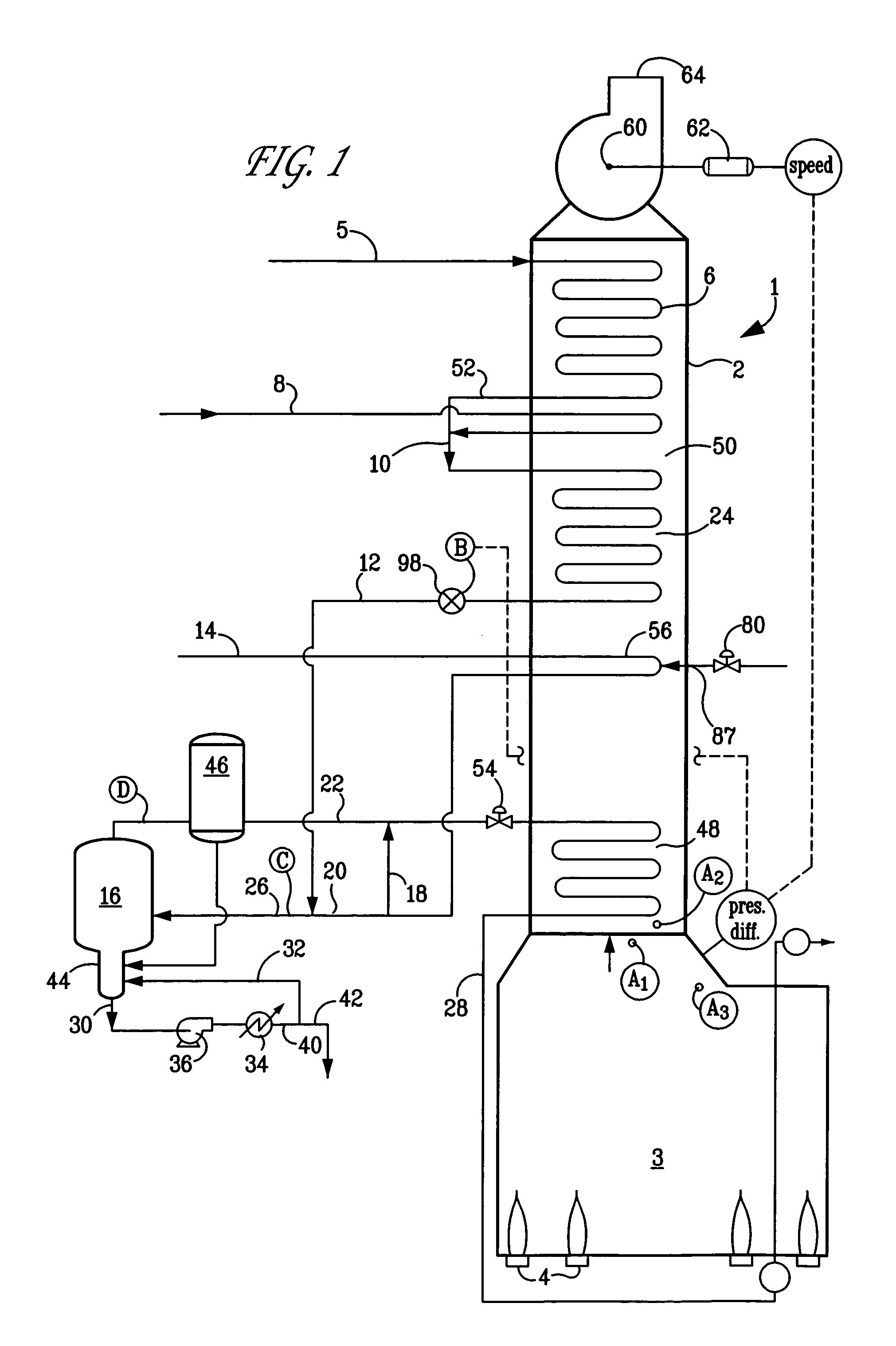 Process and draft control system for use in cracking a heavy hydrocarbon feedstock in a pyrolysis furnace