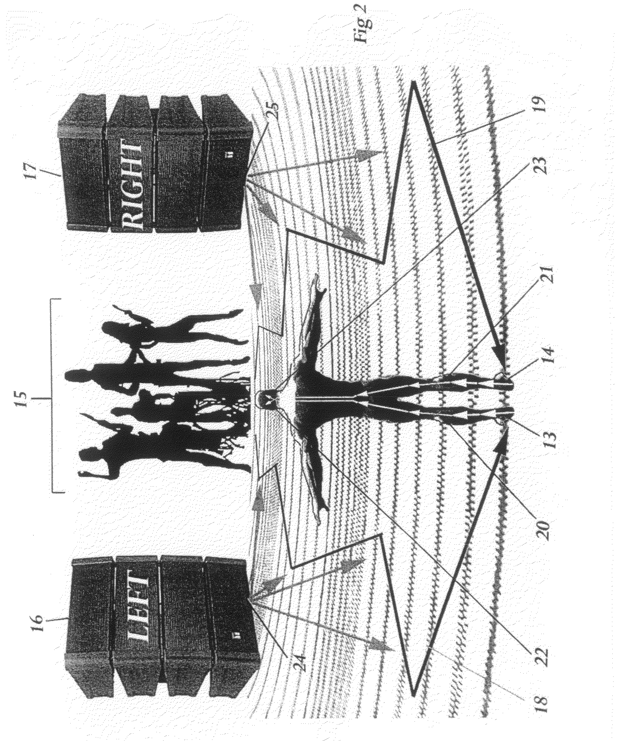 Vibrating footwear device and entertainment system for use therewith