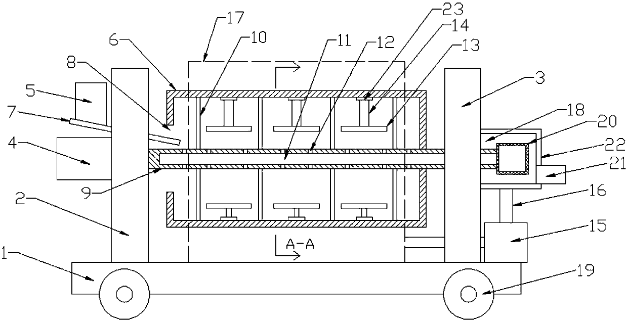 Raw material stir-frying machine for dried food processing based on swing baffle plate material blocking