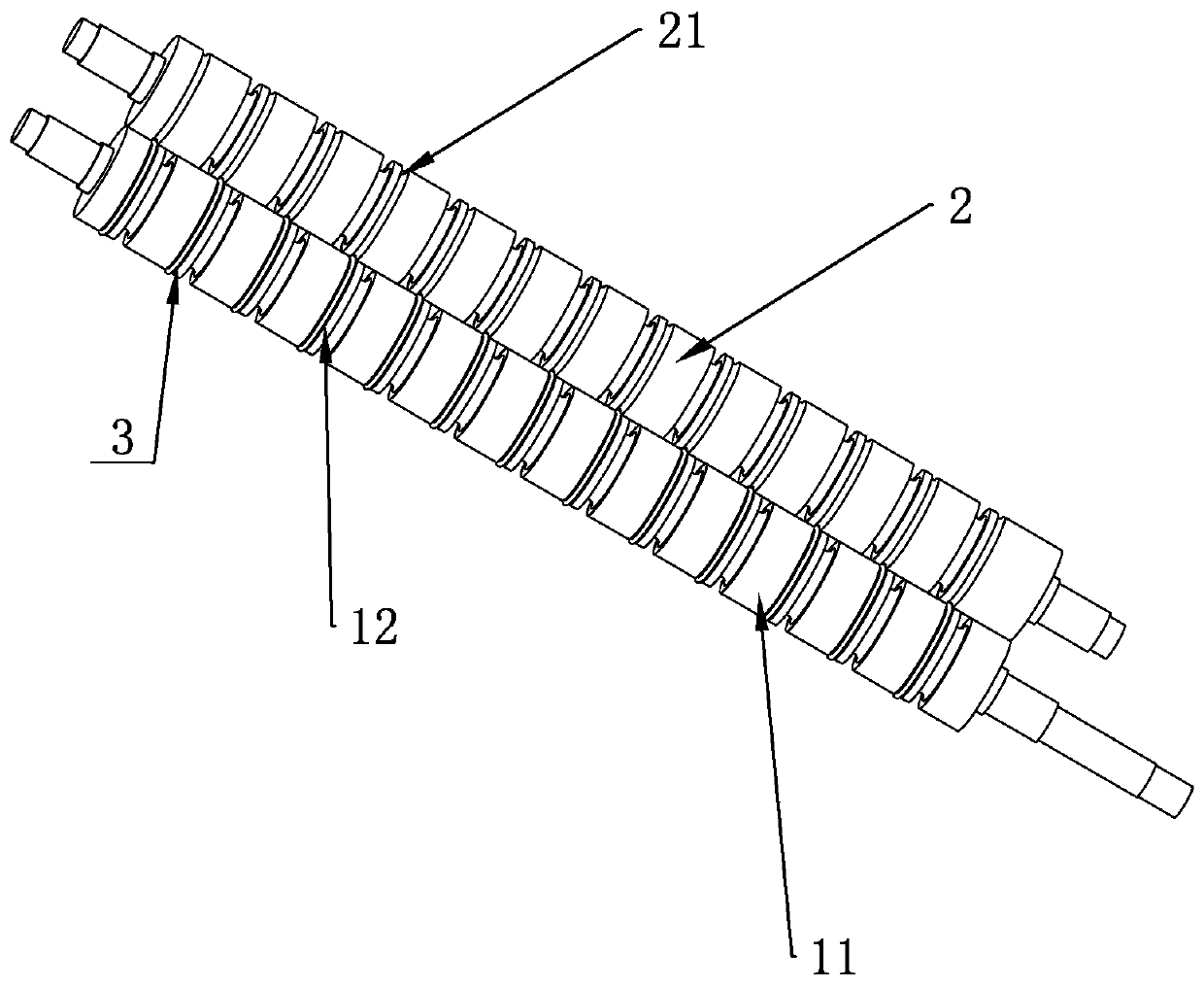 Hold-down conveying roller and groove roller matched with hold-down conveying roller