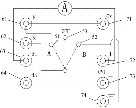 High-voltage capacitive type voltage transformer routine test interconnecting box with method with no need for dismounting lead