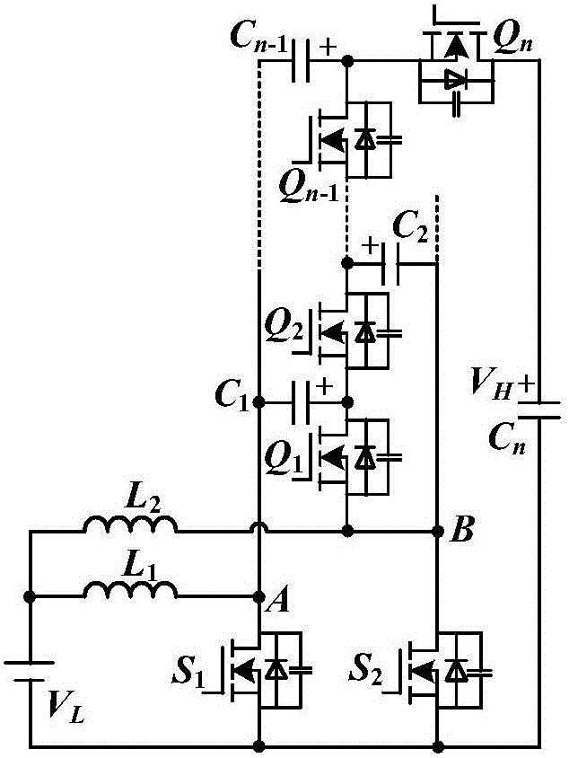 Non-isolation bidirectional high-gain DC/DC converter and frequency conversion control method