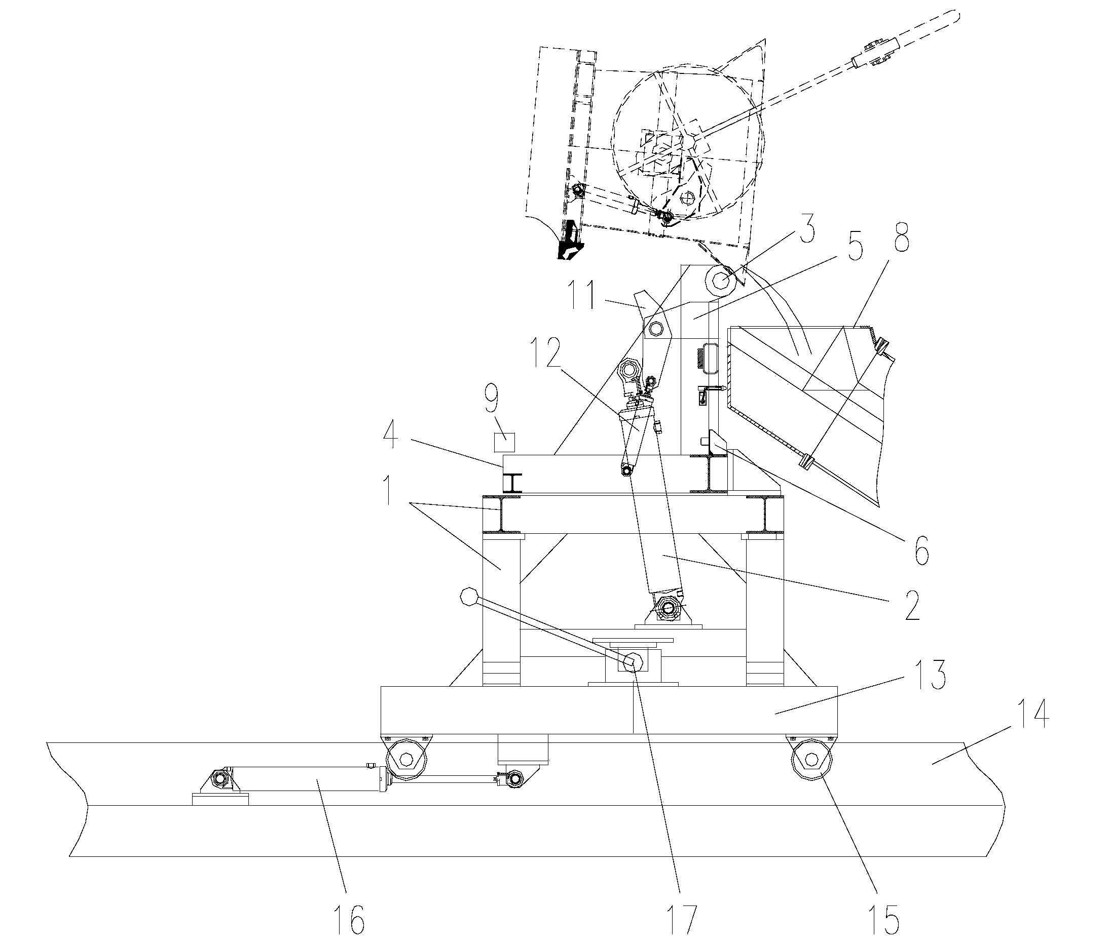 Ladle overturning and dumping machine