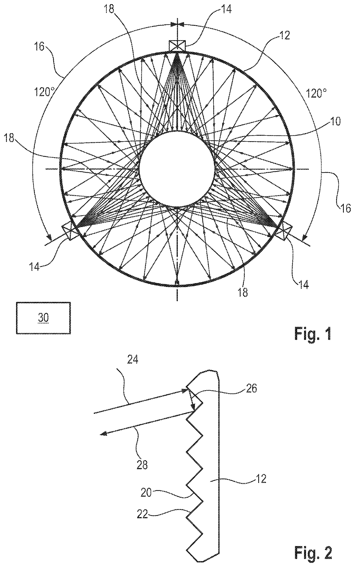 Device and method for determining a measurement of a strand-shaped object