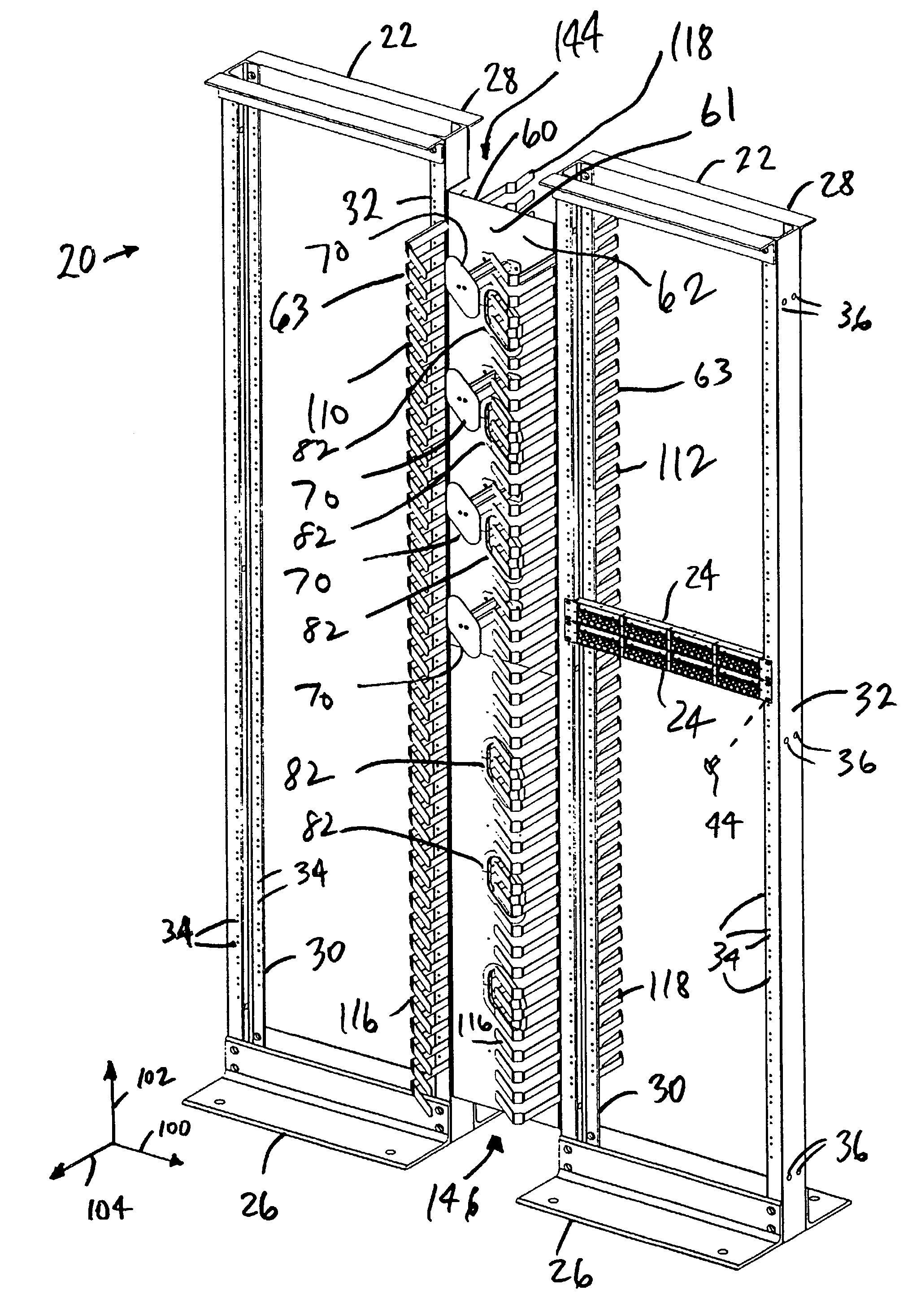 Vertical cable management system with ribcage structure