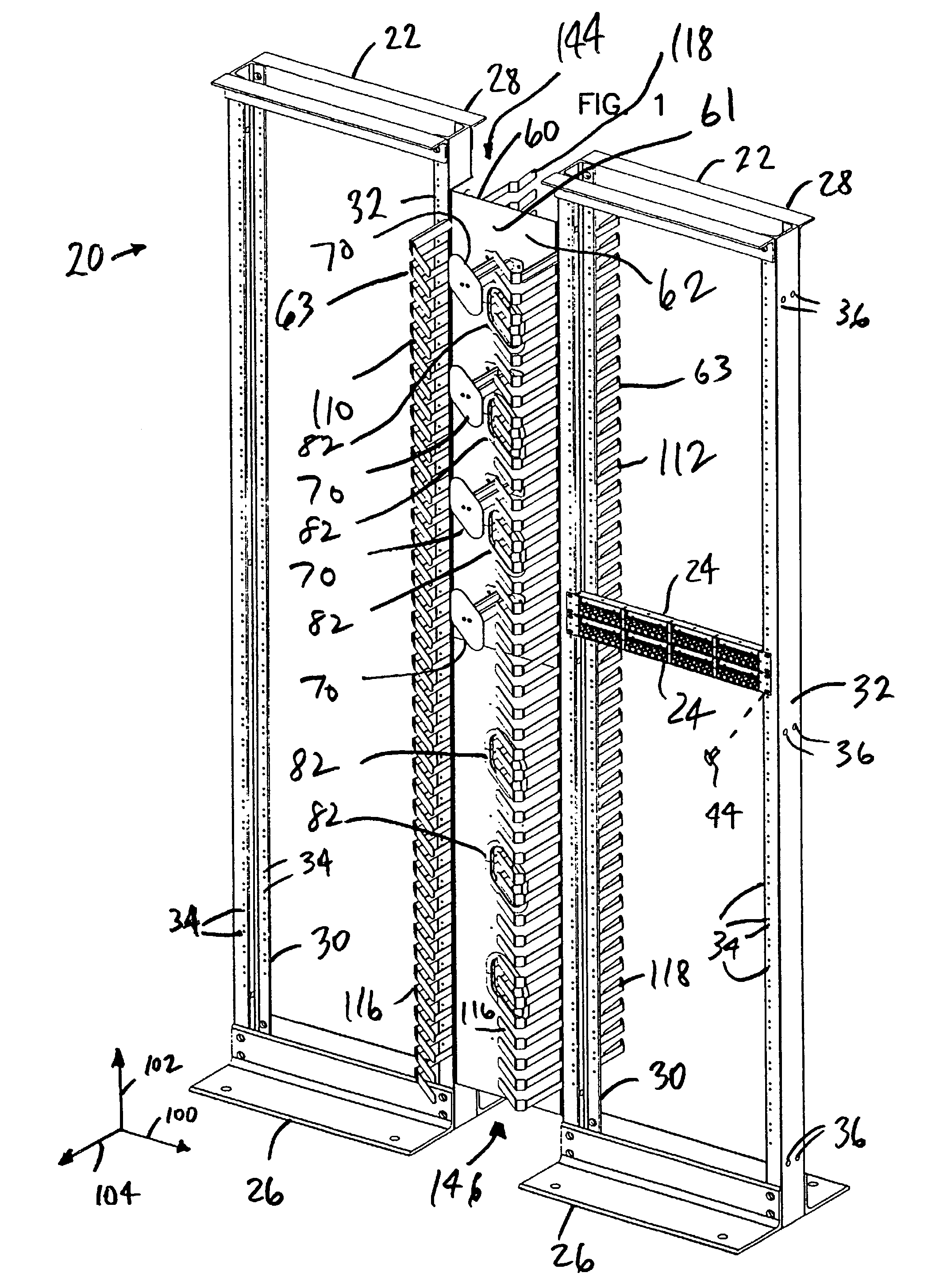 Vertical cable management system with ribcage structure