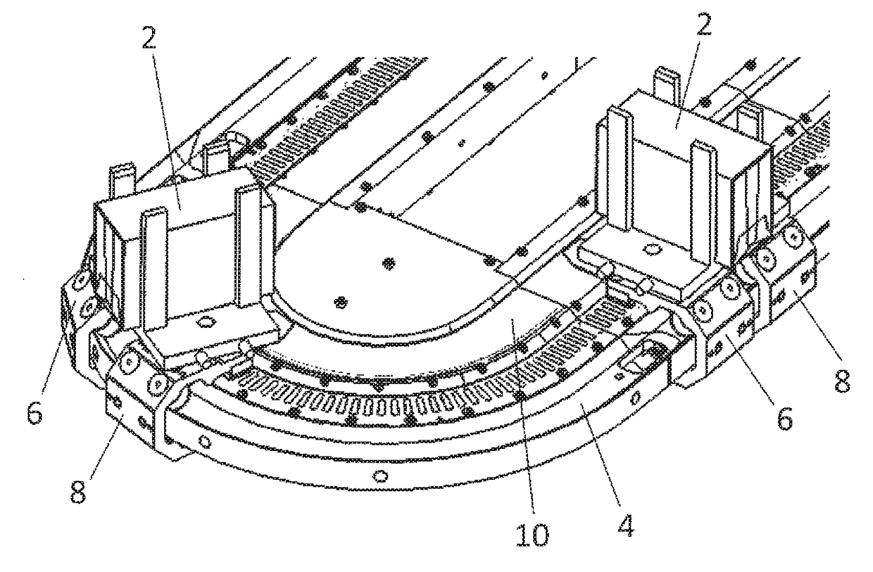 Transport device for conveying products