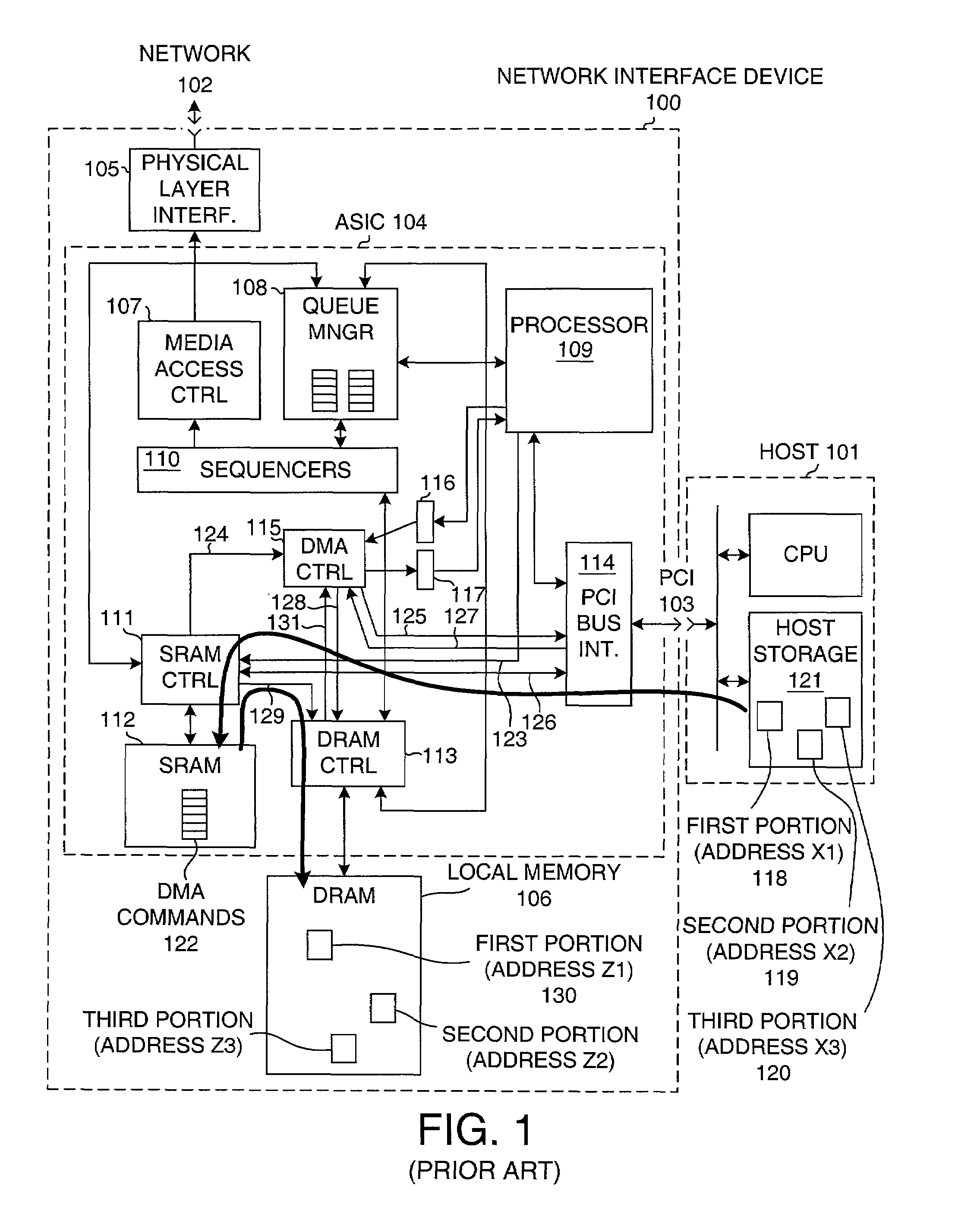 Network interface device employing a DMA command queue