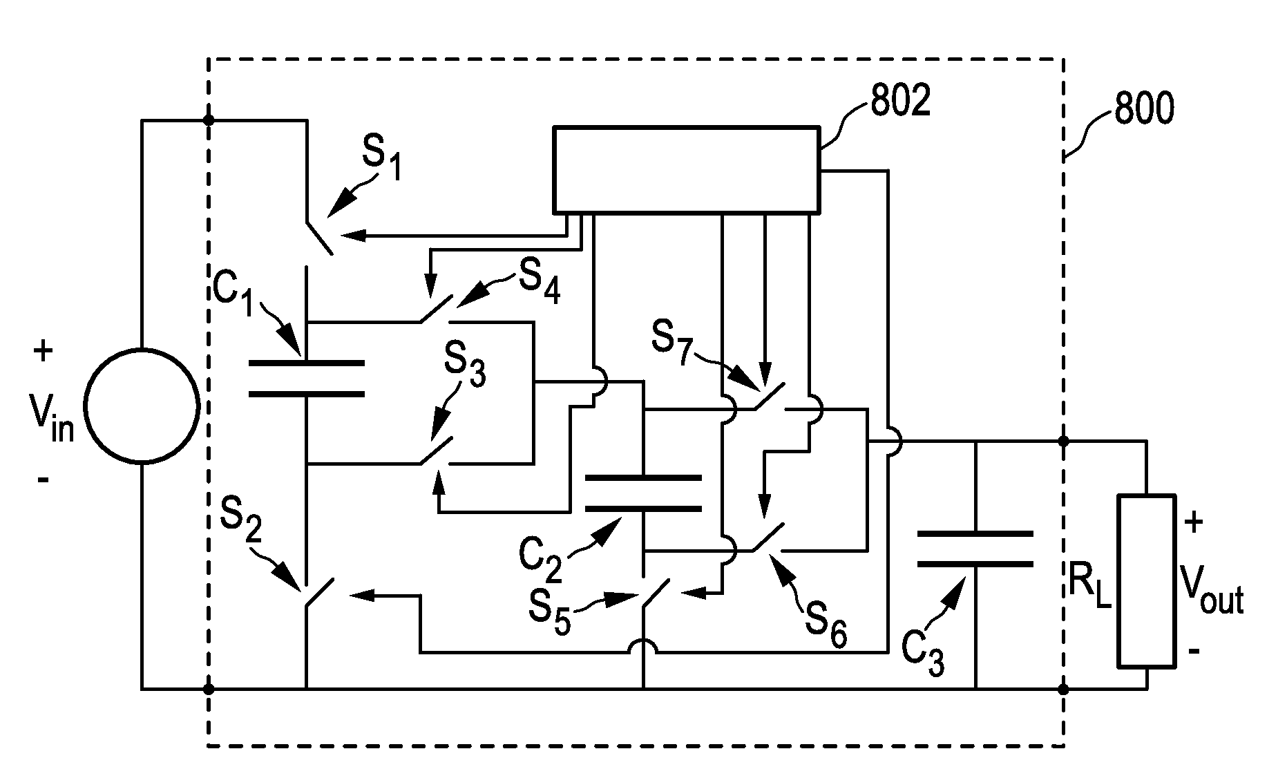 Dc-to-dc converter comprising a reconfigurable capacitor unit