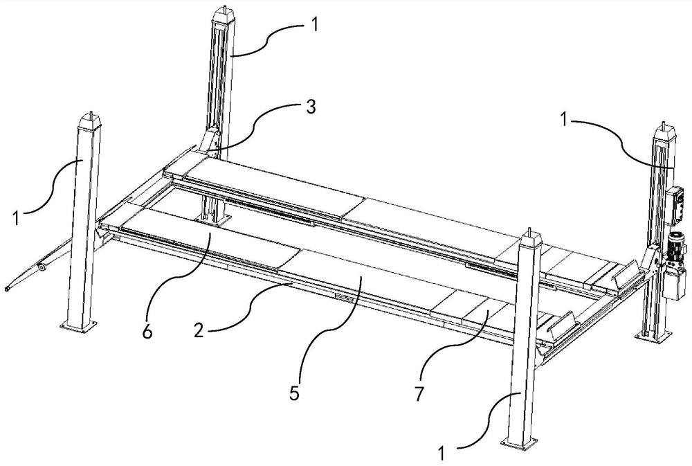 A four-column lifting mechanism