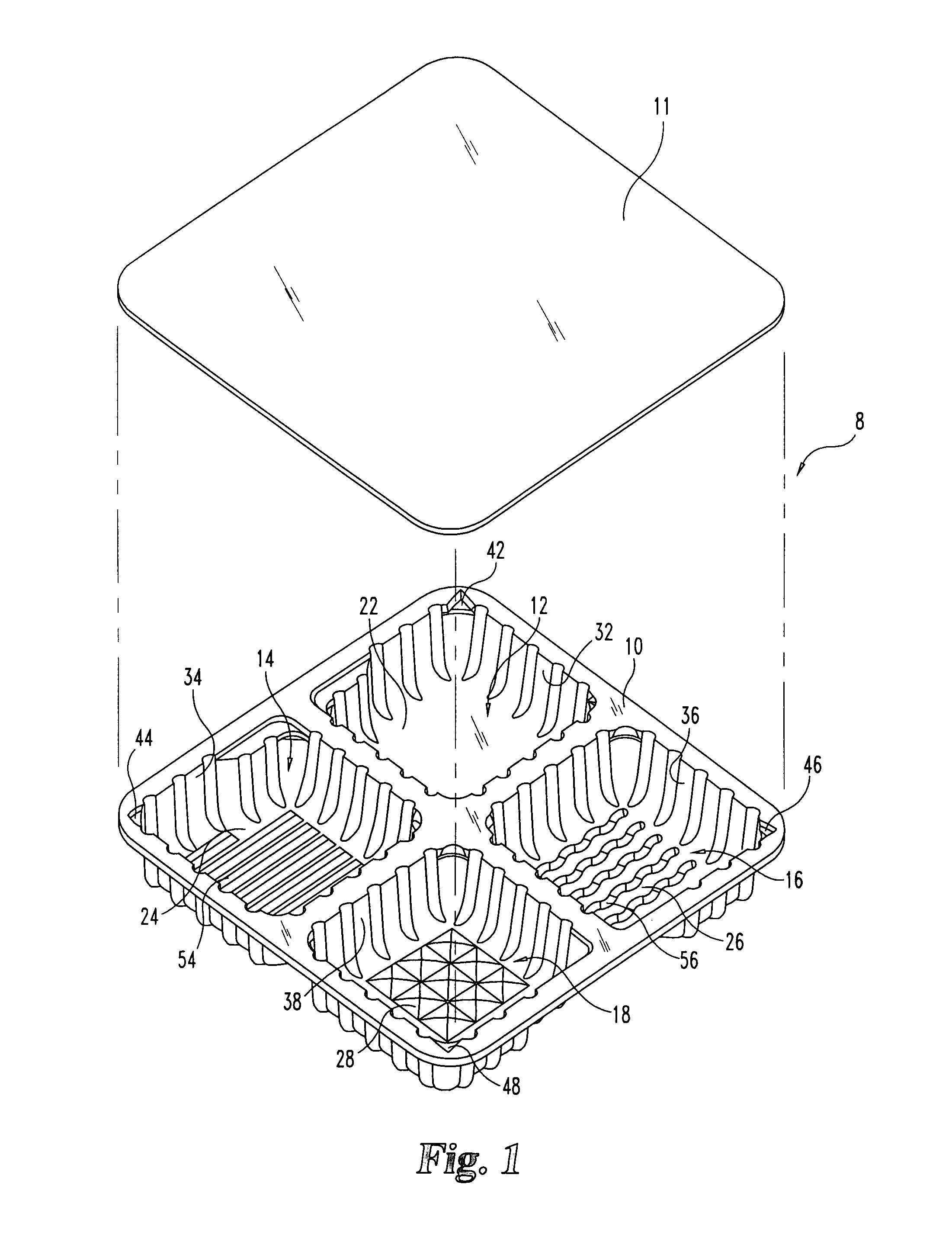 Microwave cooking tray with multiple floor patterns