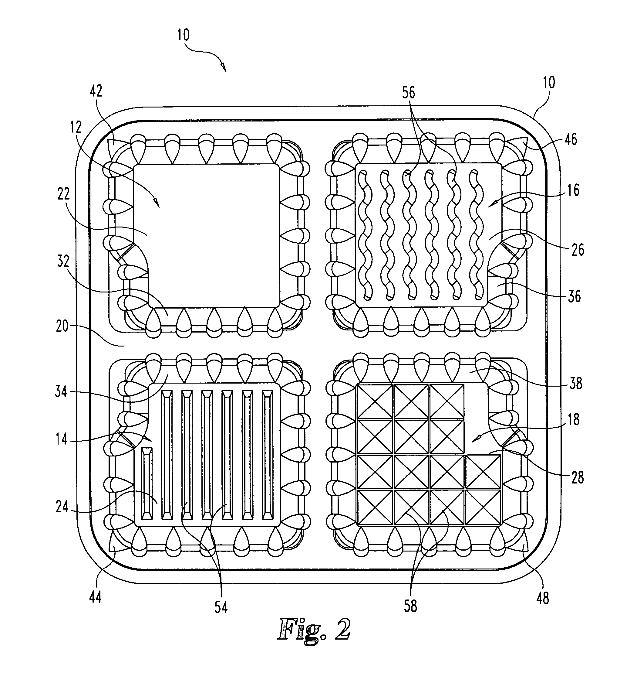 Microwave cooking tray with multiple floor patterns