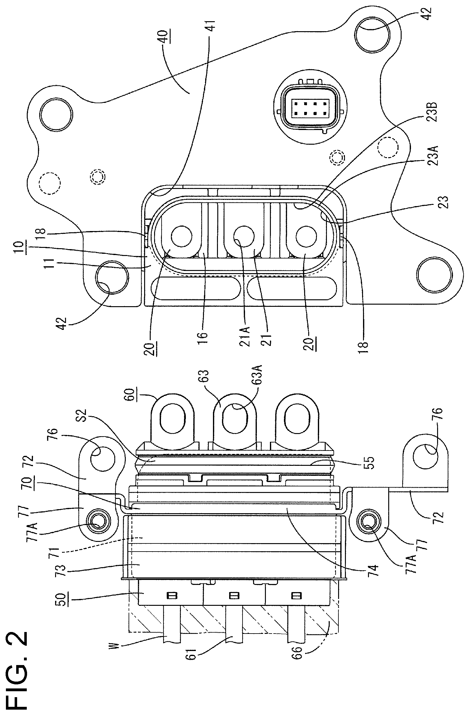 Device connector with mating terminals bolted together