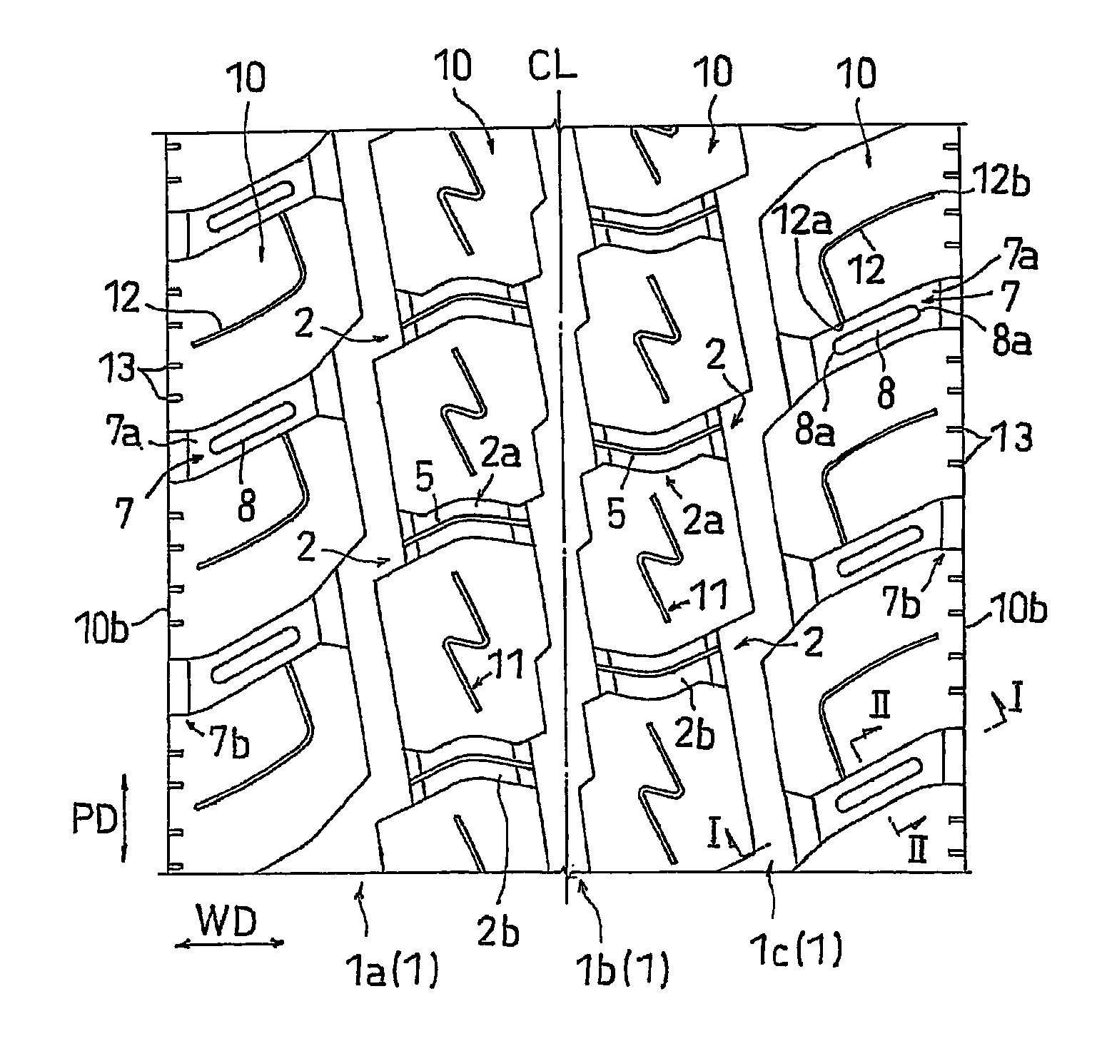 Pneumatic tire with tread having both end closed groove bottom concave portions and both end open groove bottom sipes