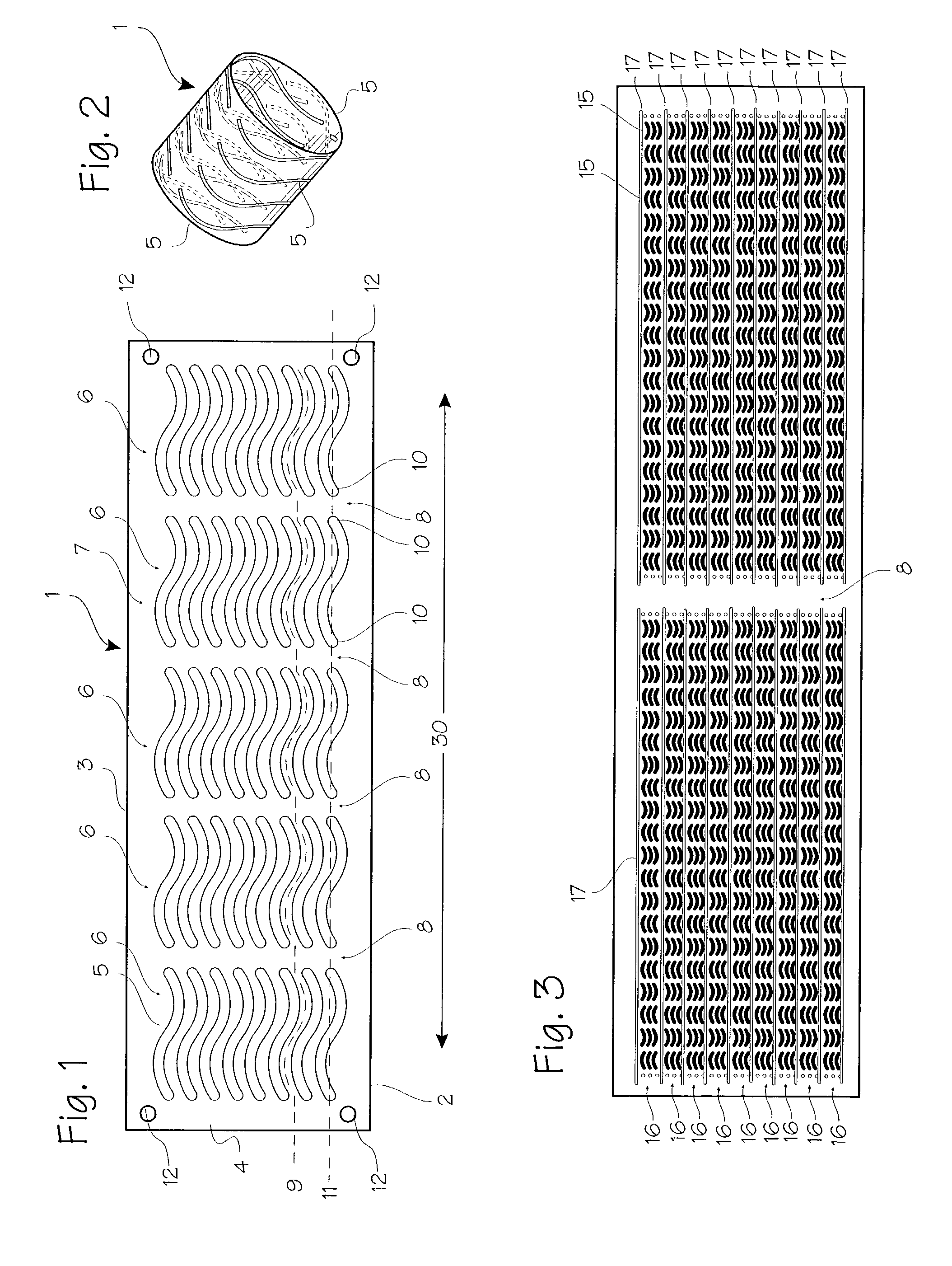 Rolled stent with waveform perforation pattern