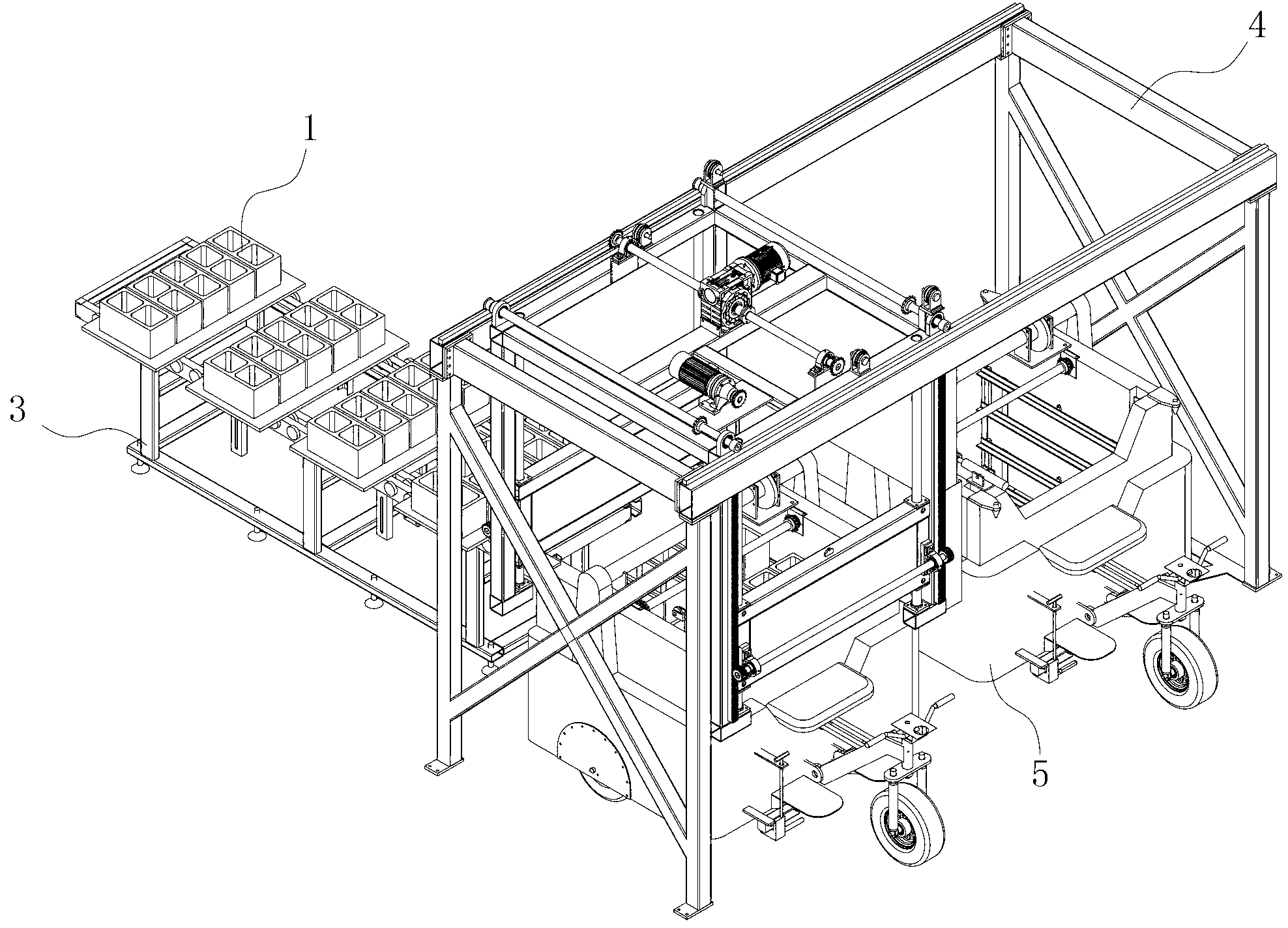 Brick discharging system of automatic production line of brick making machine