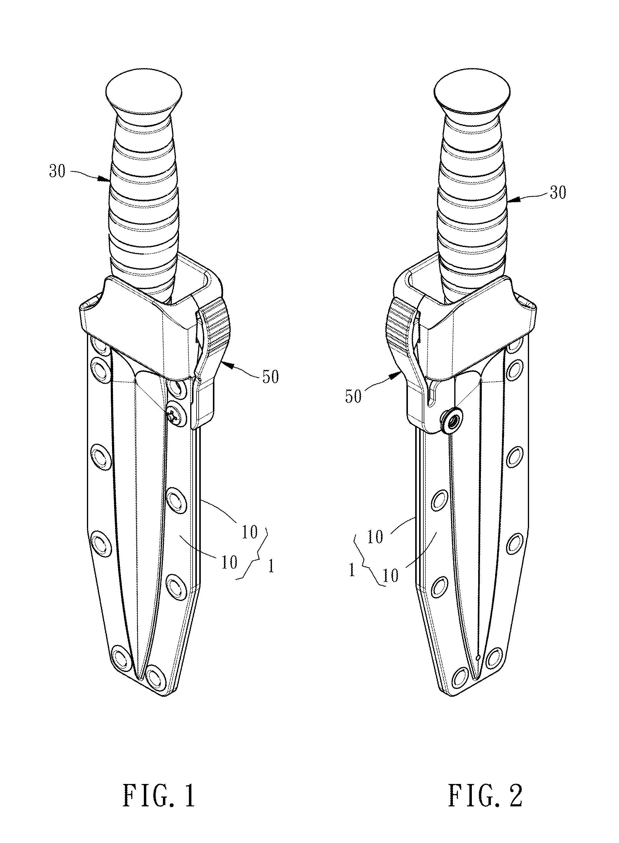 Knife and sheath assembly with realeasable knife securing function