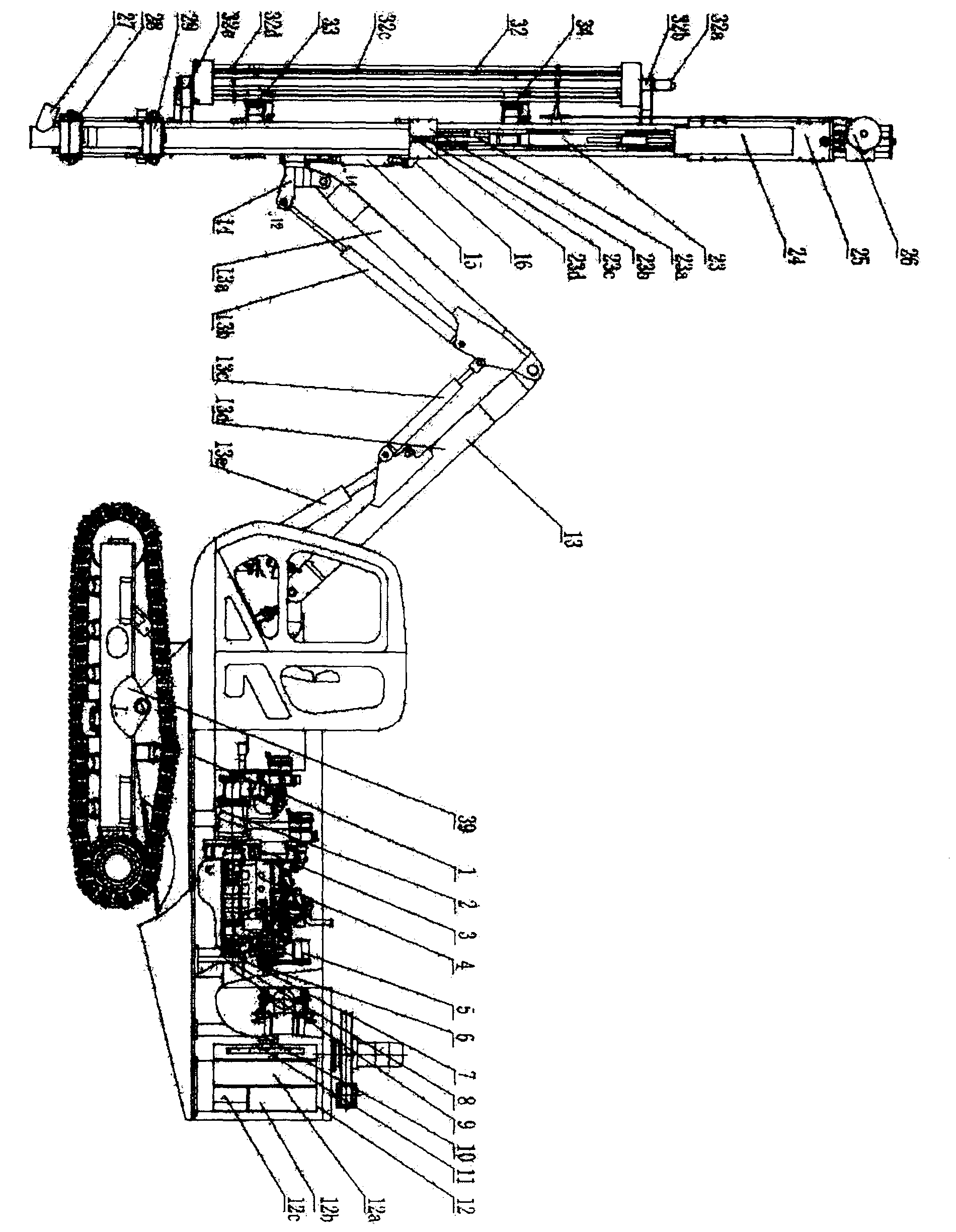 Multidirectional hydraulic rock drilling machine with integrated drives