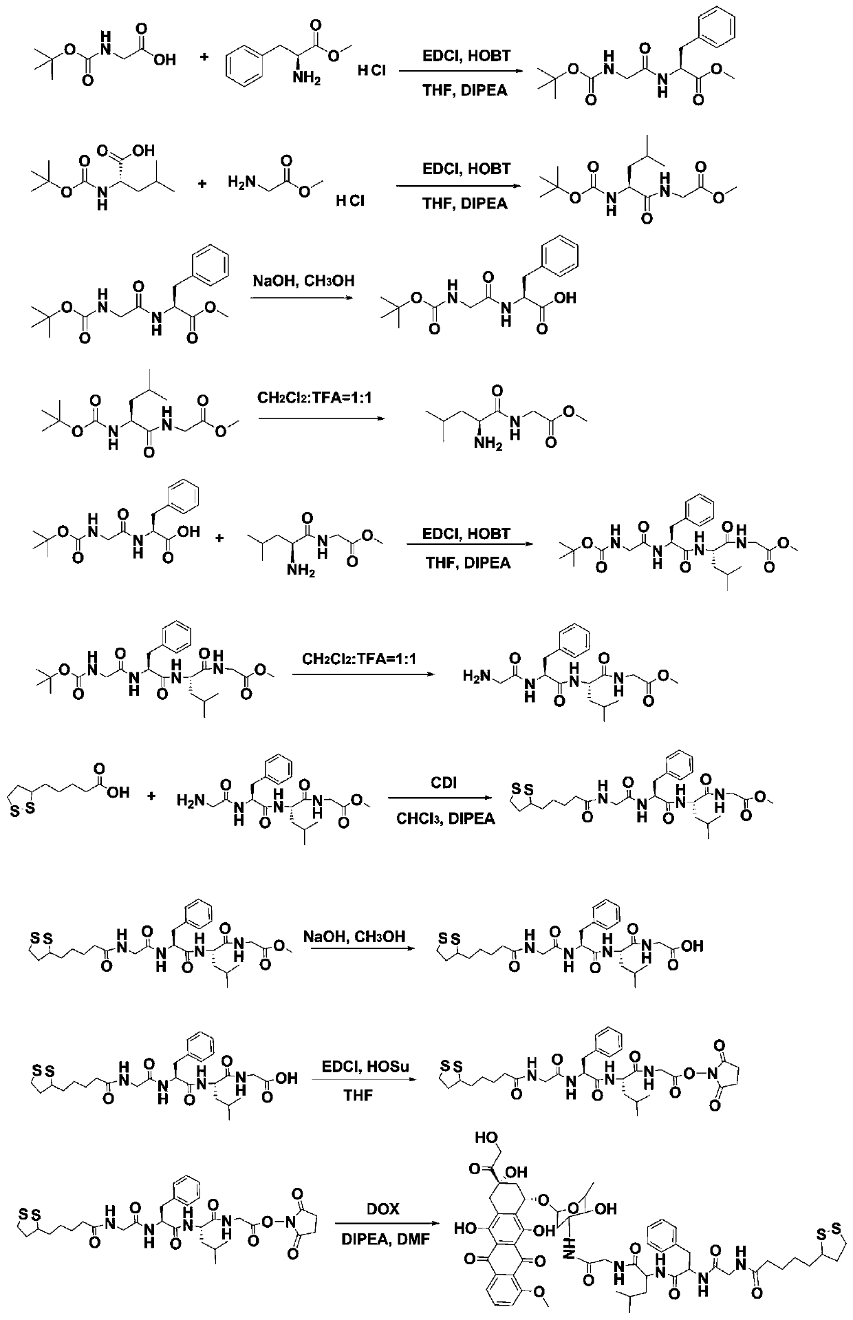 LA-GFLG-DOX conjugate, preparation method and use thereof