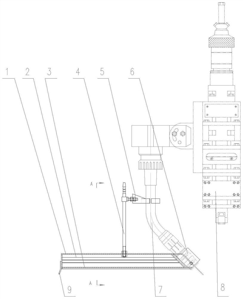 Titanium alloy laser arc hybrid welding 45-degree welding gun welding gas protection dragging cover