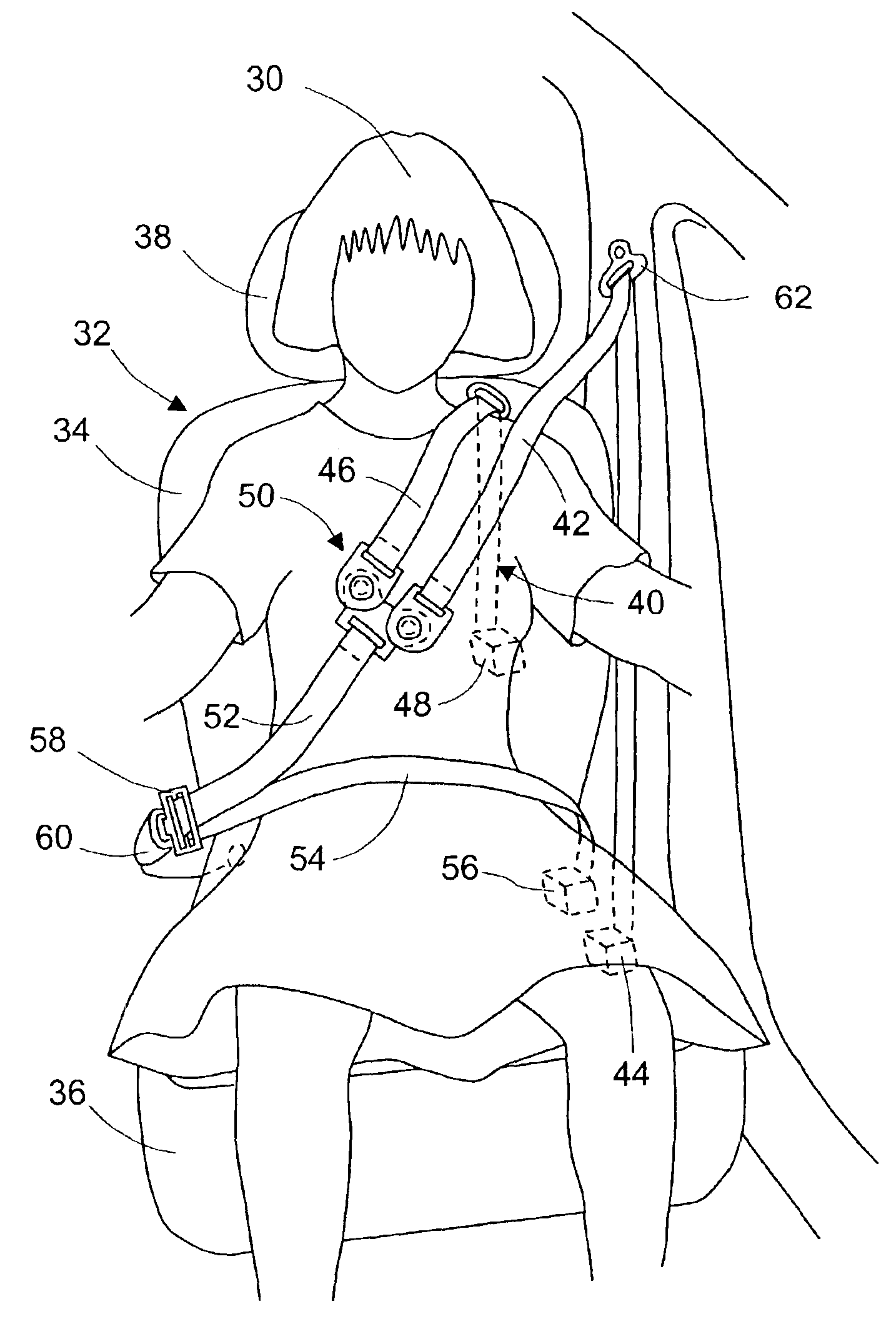 Seat belt restraint system with double shoulder belts