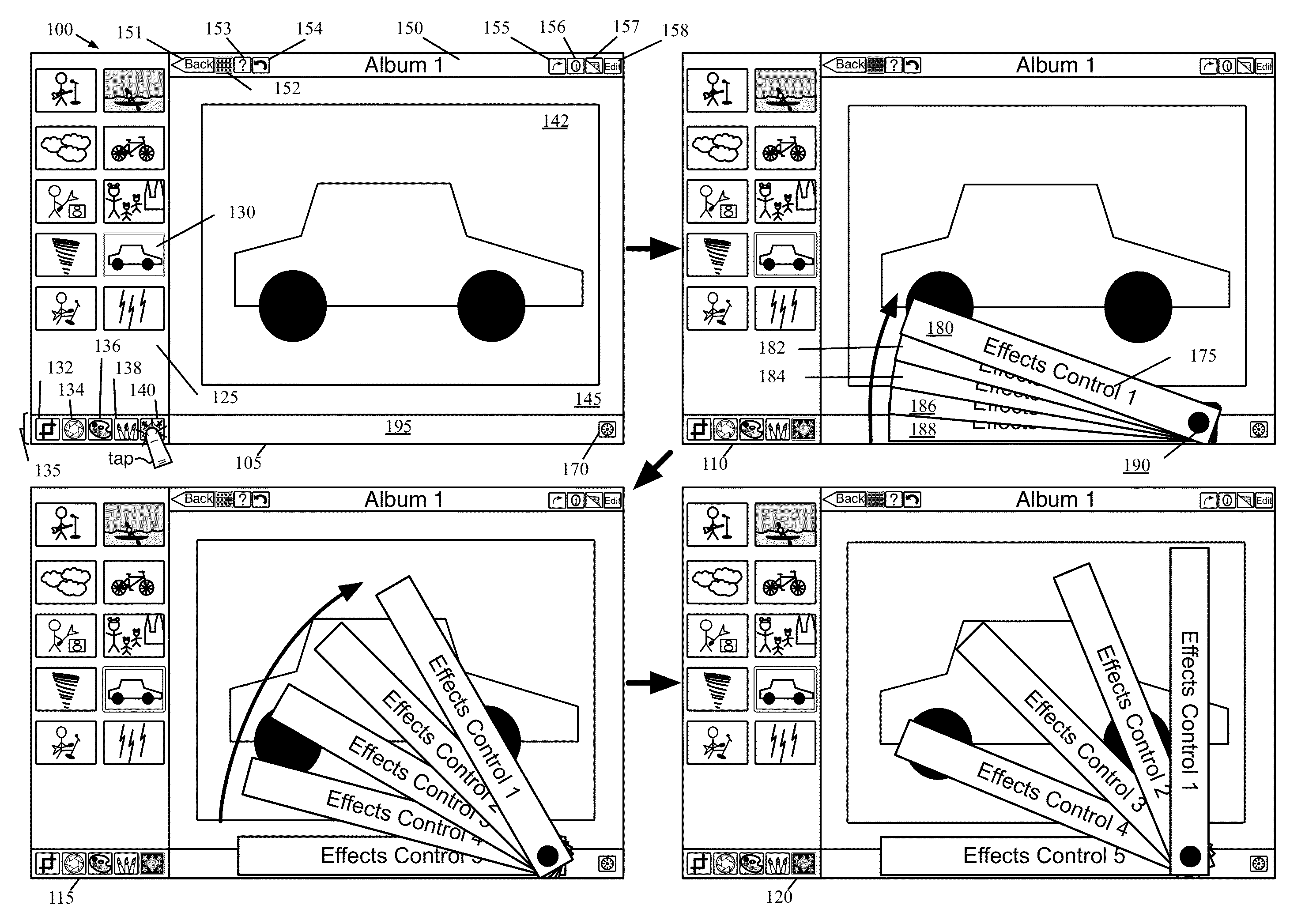 Fanning user interface controls for a media editing application