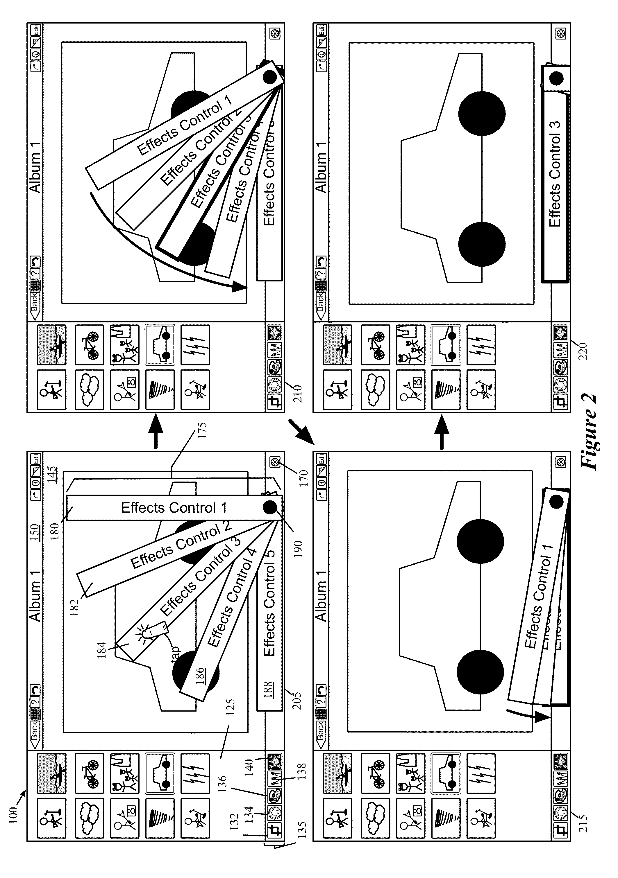 Fanning user interface controls for a media editing application