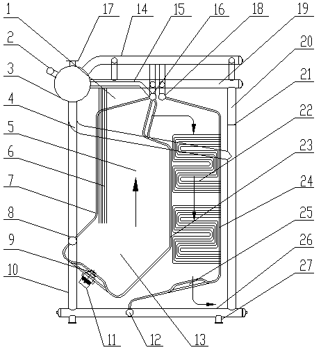 Single drum transverse type fuel gas and fuel oil corner tube boiler capable of achieving intake from below