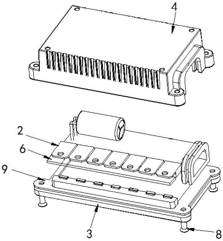 Heat dissipation device for directly pressing power components by utilizing shell