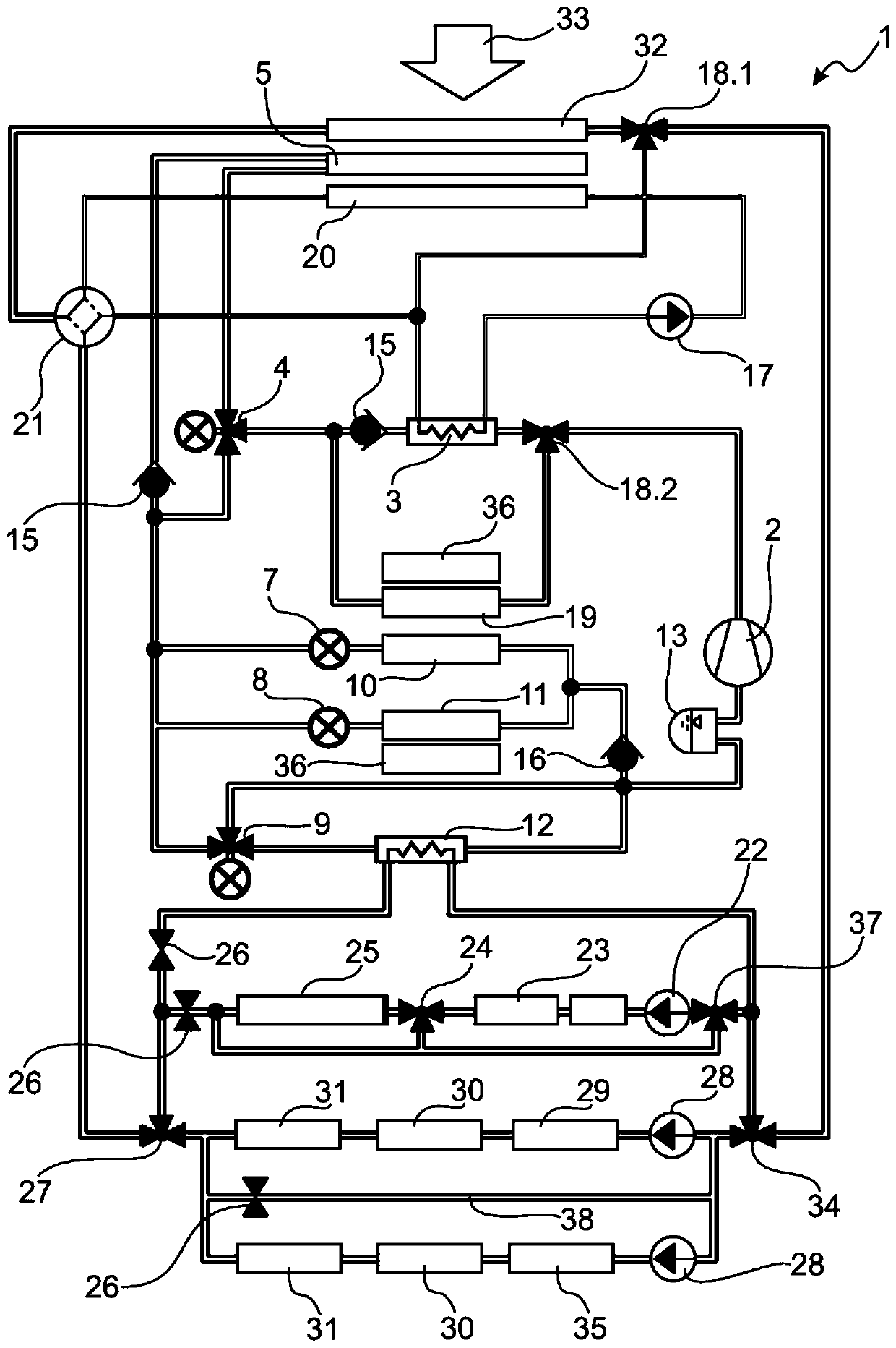 Air conditioning, battery cooling assembly, and operation method thereof