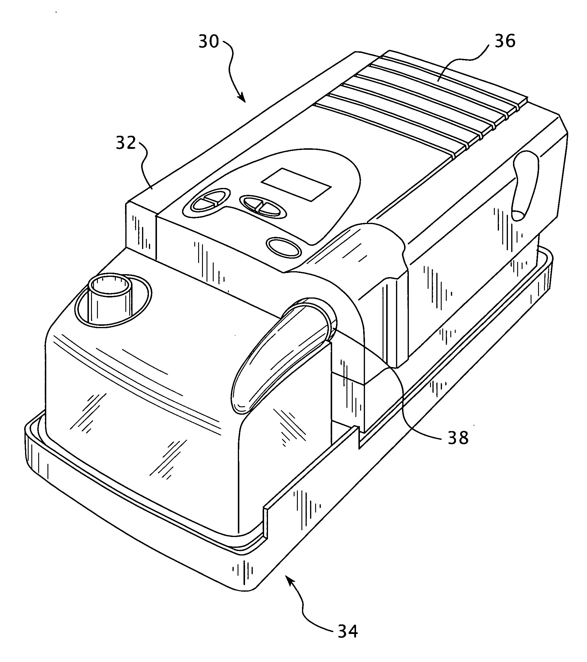 Molded water chamber base plate for use in a humidifier and ventilator assembly