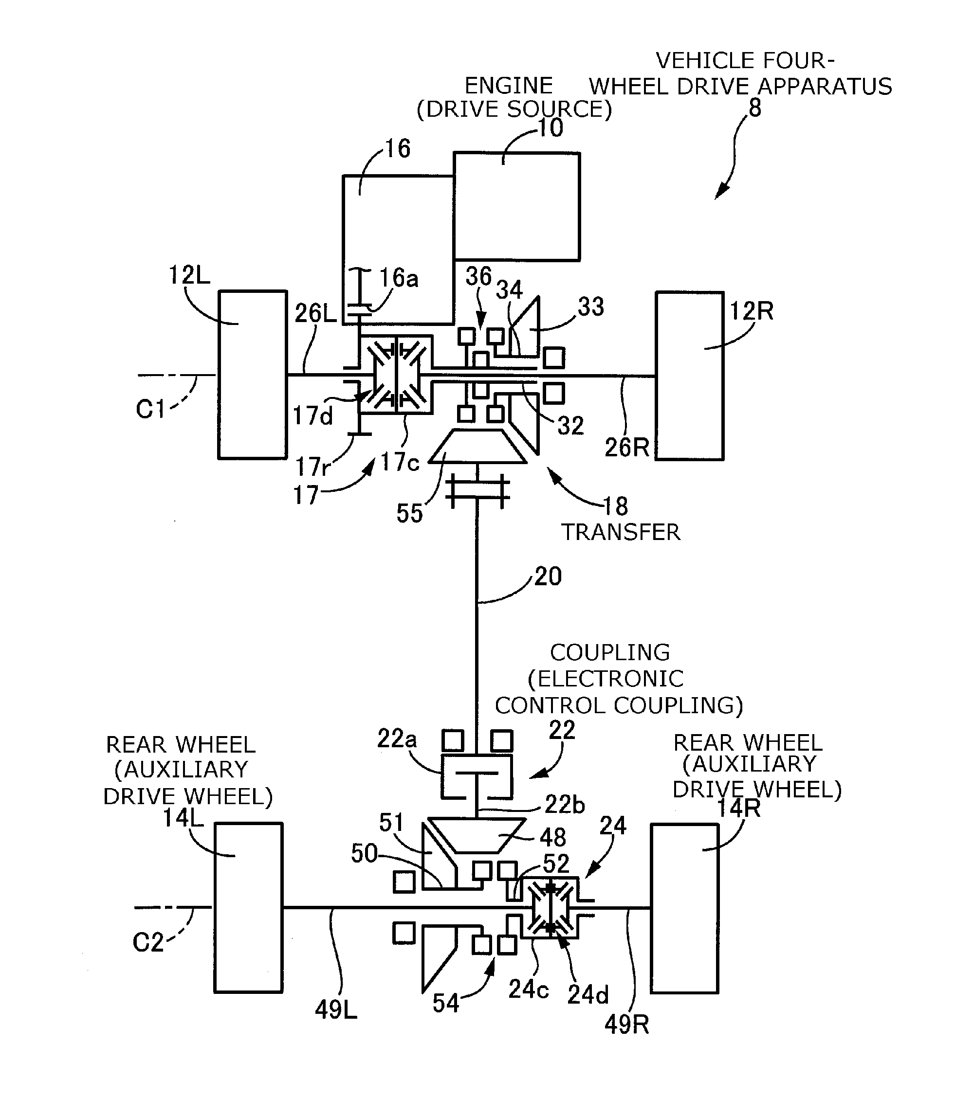 Vehicle four-wheel drive apparatus