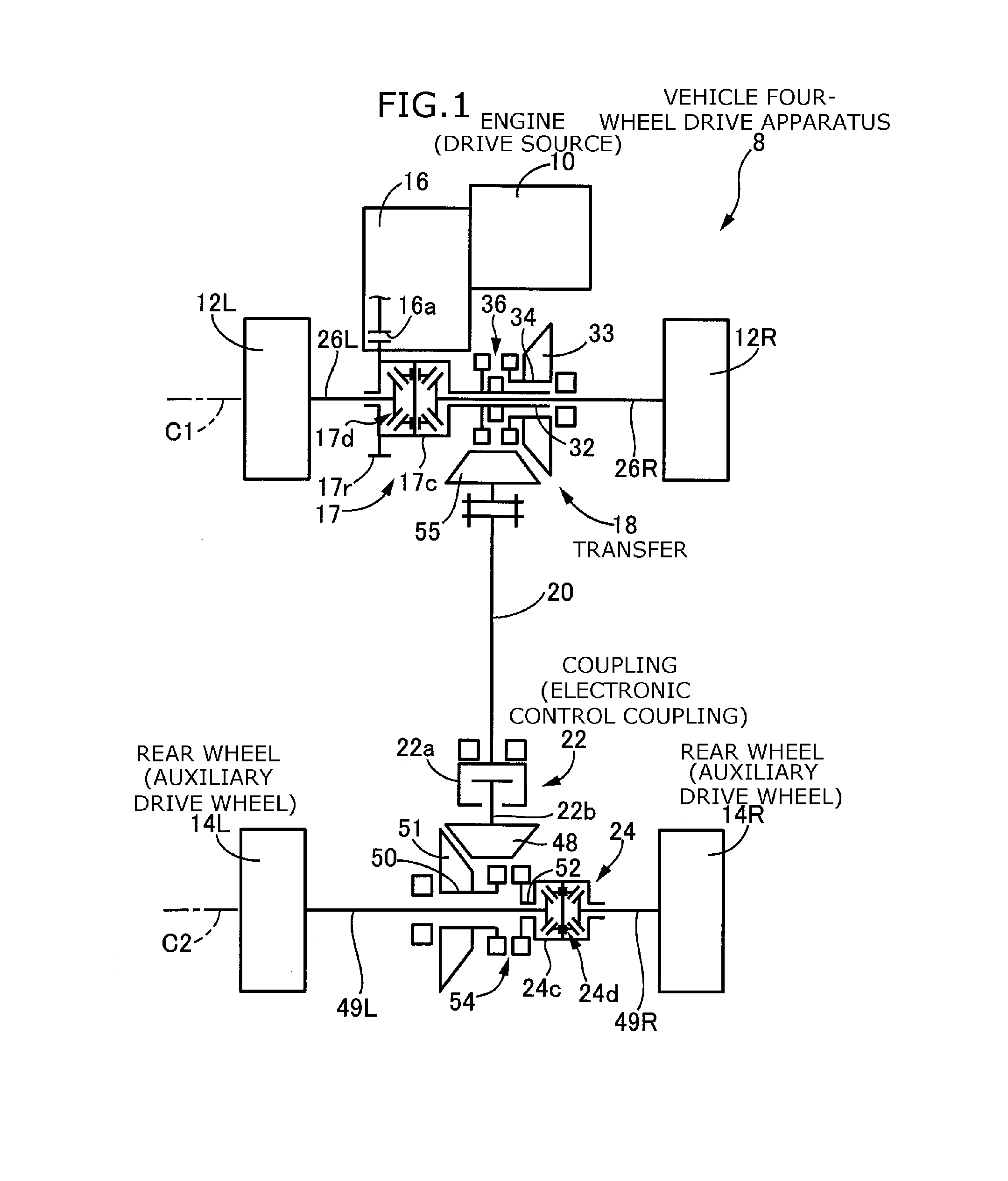 Vehicle four-wheel drive apparatus