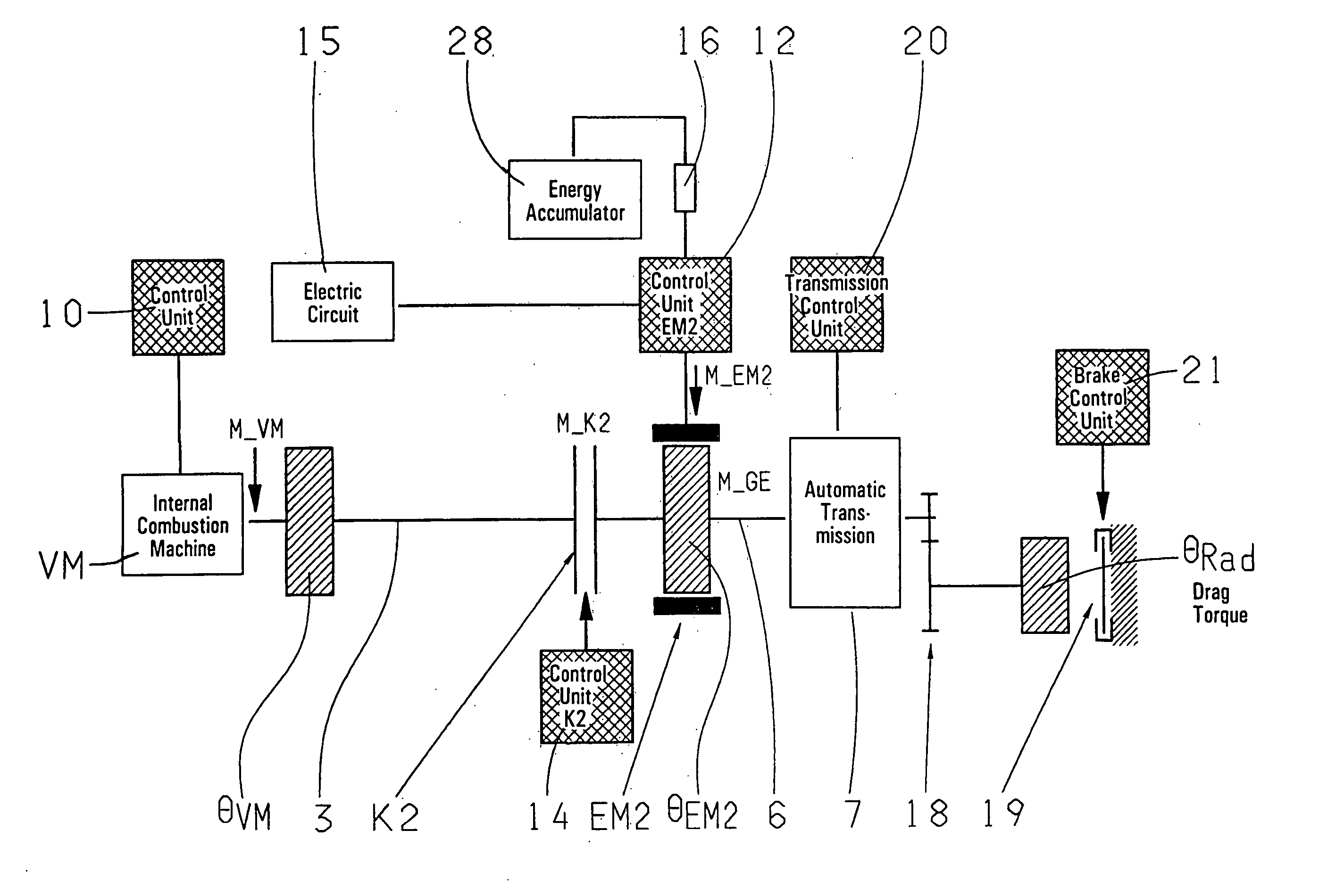 Device and method for steering and regulating components of a hybrid driveline of a vehicle