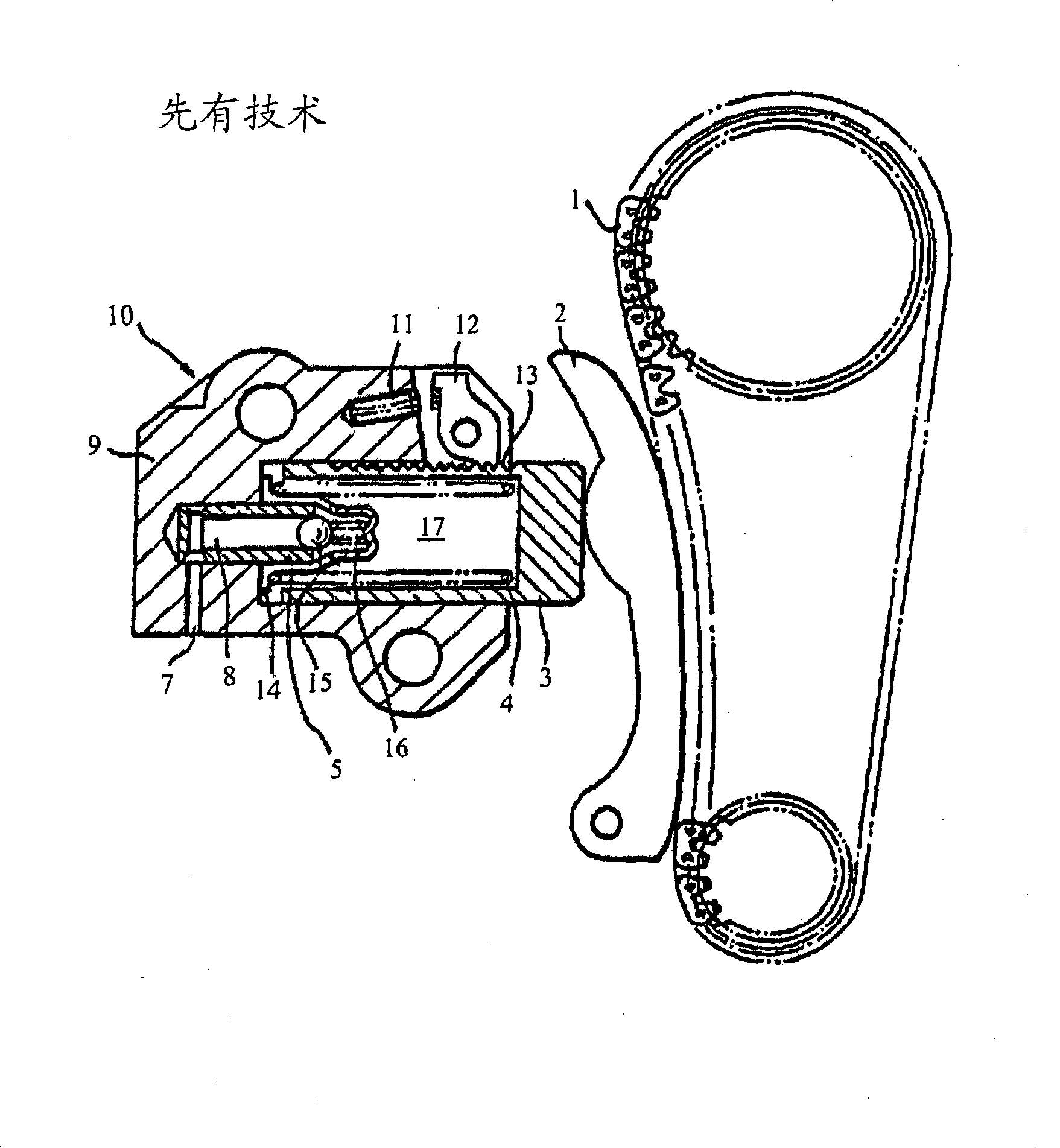 Ratcheting tensioner with a sliding and pivoting pawl