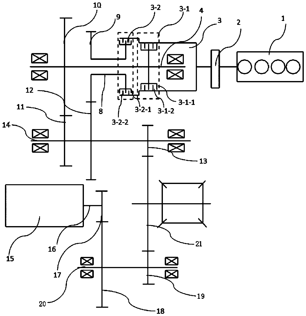 Two-gear dual-clutch hybrid power system and hybrid power vehicle