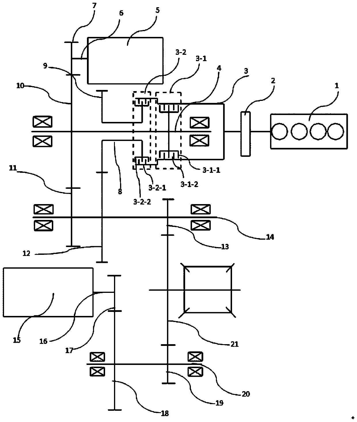 Two-gear dual-clutch hybrid power system and hybrid power vehicle