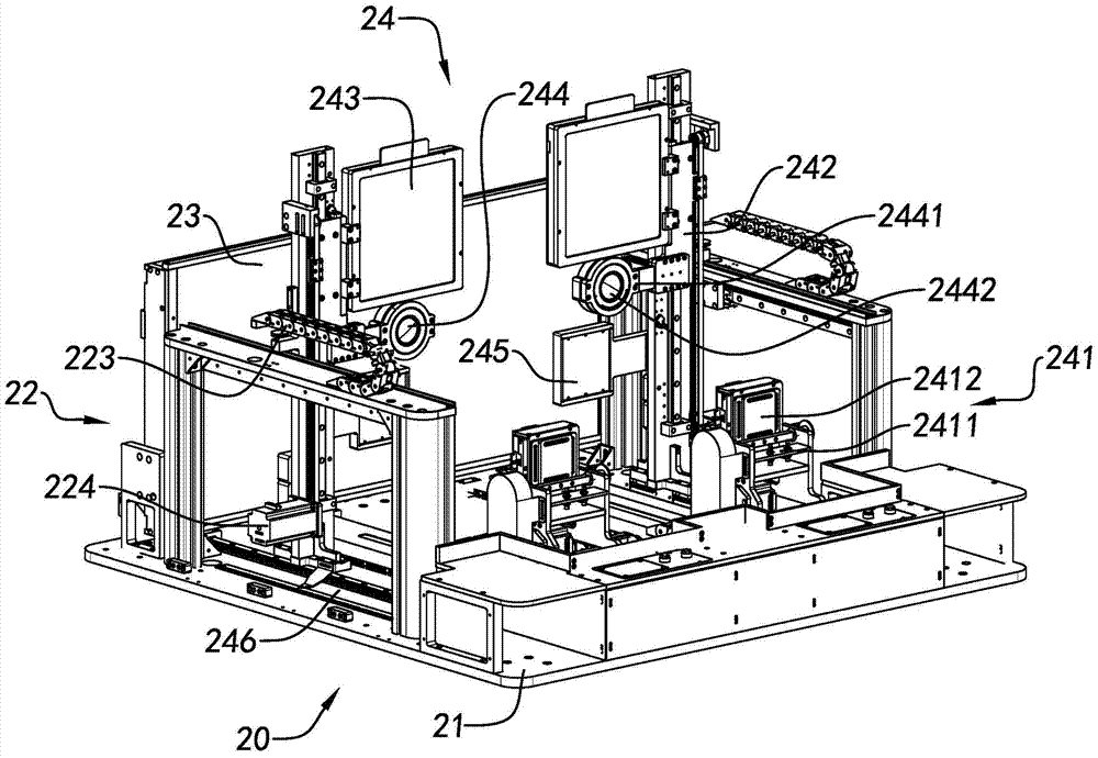 Device and detection method for detecting camera module along the horizontal direction