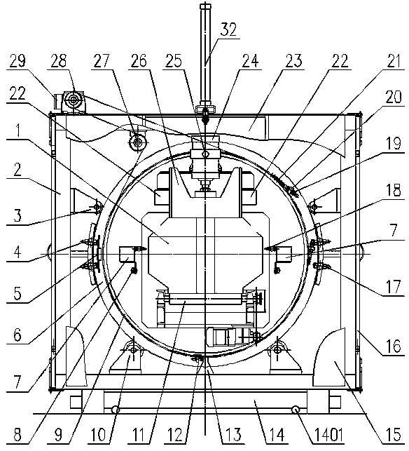 A flipping and pouring machine for casting cleaning and testing conveyor lines