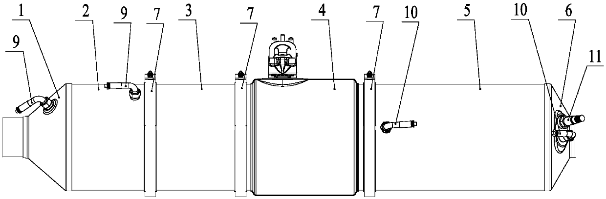 Shaft in, shaft out, cylinder type aftertreatment assembly