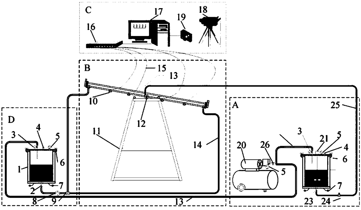 Visualized crack grouting test device and method for simulating multiple main control variables