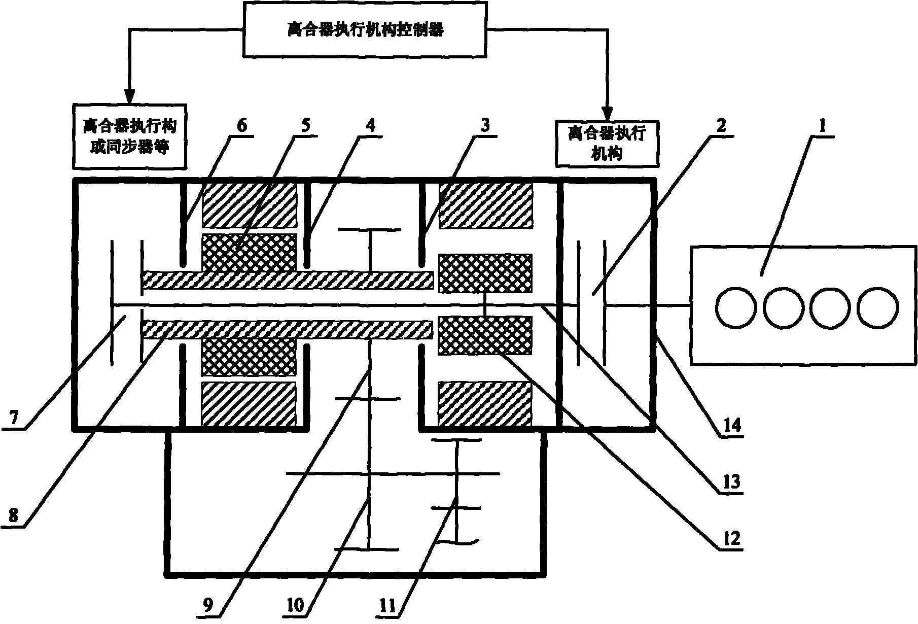 Double-motor hybrid driving and speed changing device