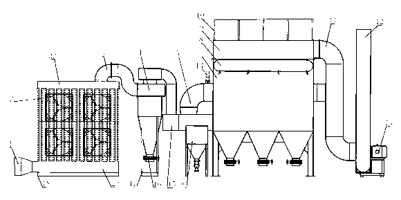 Cremation machine tail gas purifying treatment system with air cooler