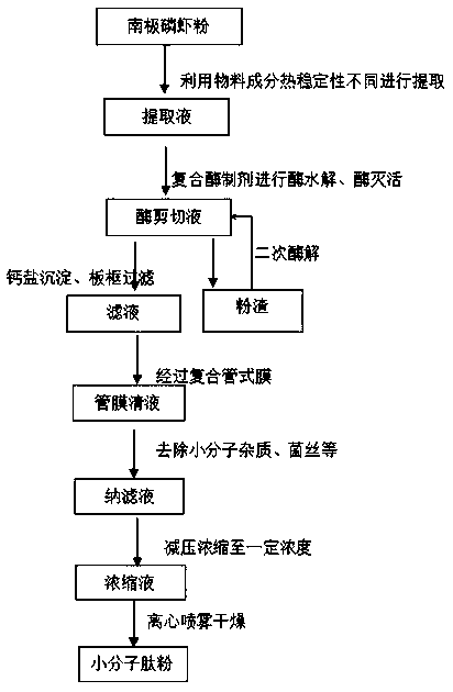 Method for extracting small molecule peptide by taking euphausia superba meal as raw material