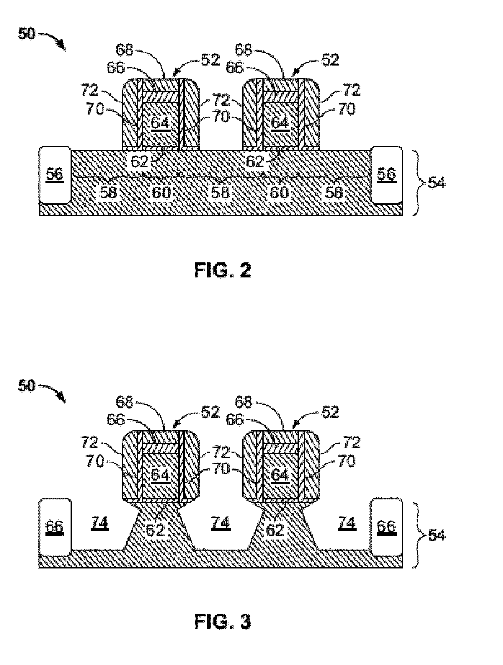 Methods for the fabrication of integrated circuits including back-etching of raised conductive structures