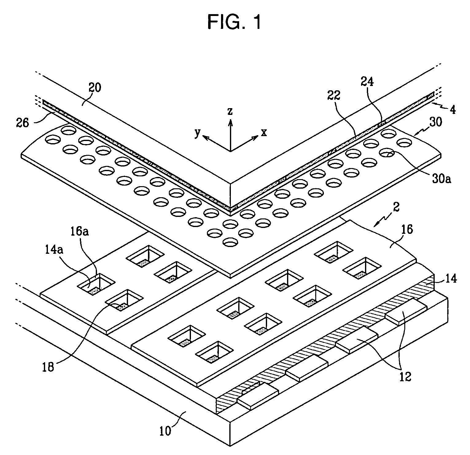 Electron emission device with a grid electrode for focusing electron beams